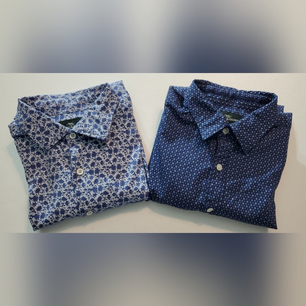 Lot Of 2 Mens Med Rodd & Gunn Blue and White Patterned Casual Shirts